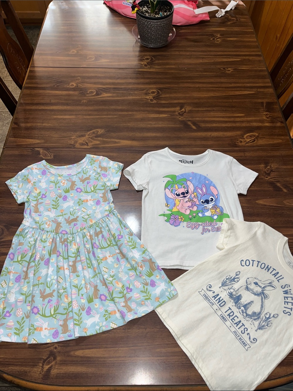 The Children's Place Easter dress 5T and 2 T-shirts size 5/6